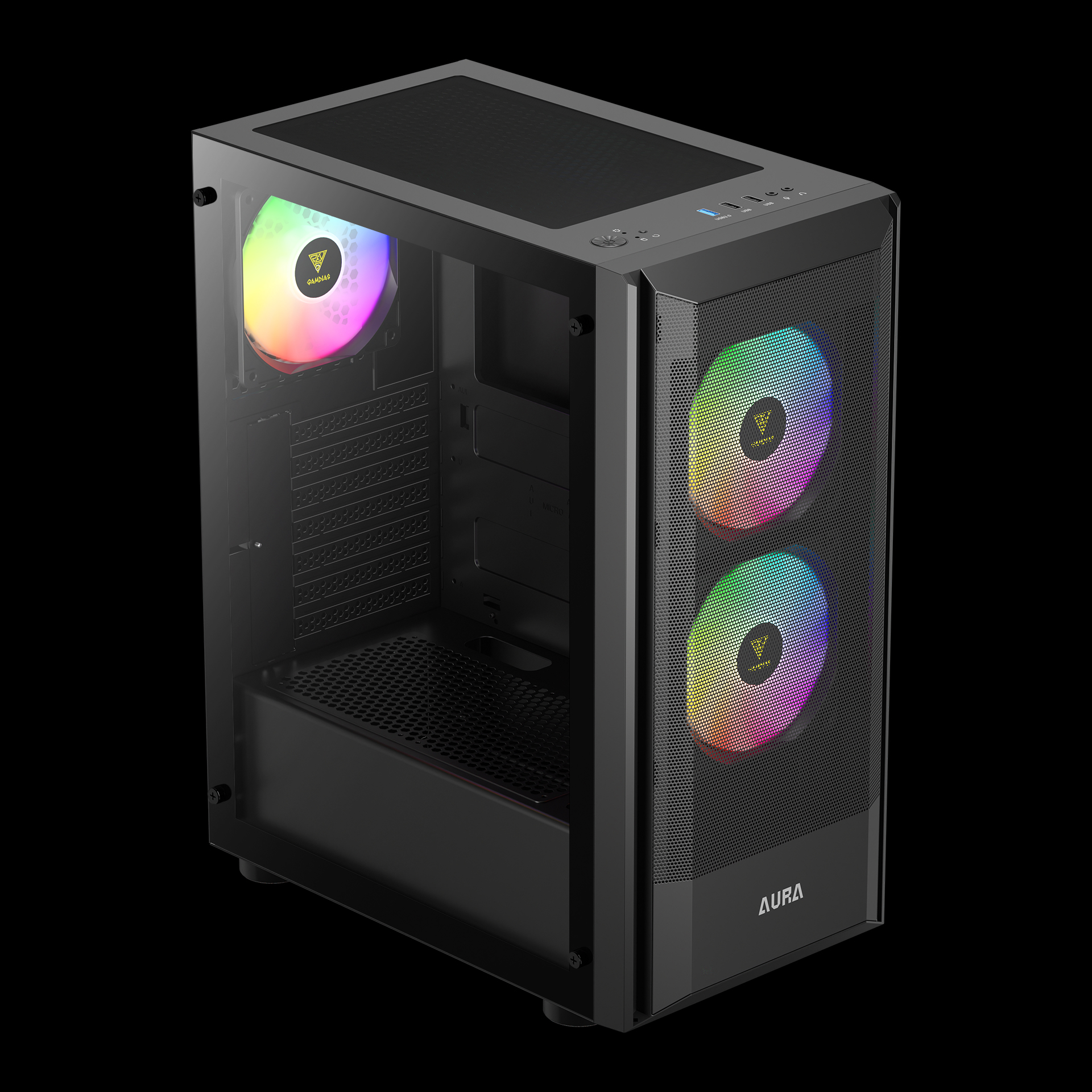 Gamdias Aura GC6 ARGB (ATX) Mid Tower Cabinet (Black) - Green Apple Compunet