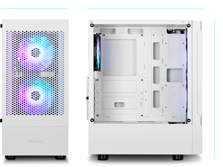  GAMDIAS White RGB Gaming ATX Mid Tower Computer PC