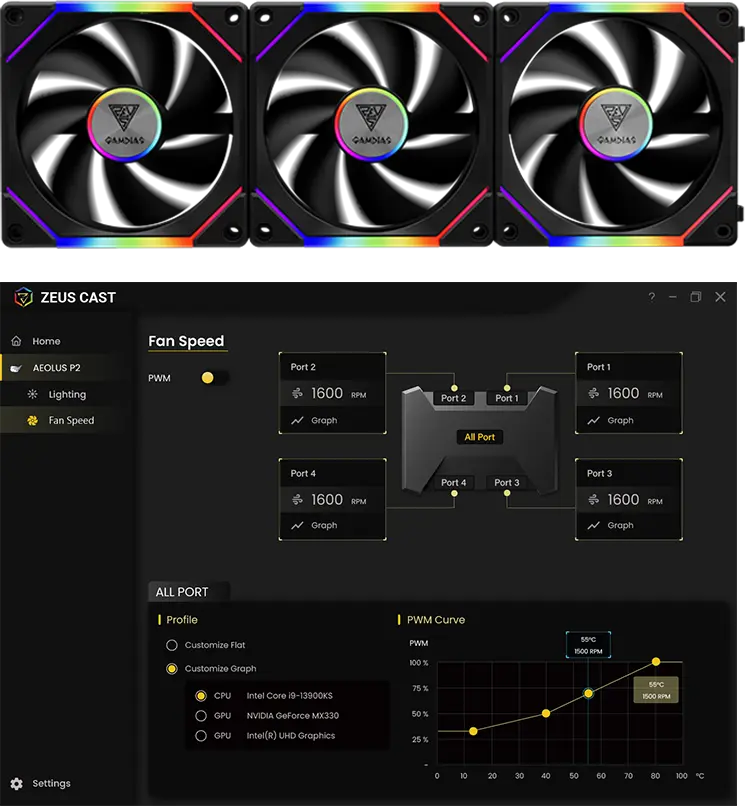 AEOLUS P2-1203U ARGB PWM 120mm Fan Pack | GAMDIAS